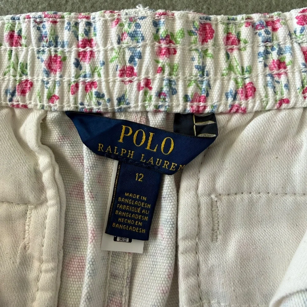 Polo Ralph Lauren Big Girls Floral Canvas Wide‎ Leg Cargo Cotton Pants Size 12